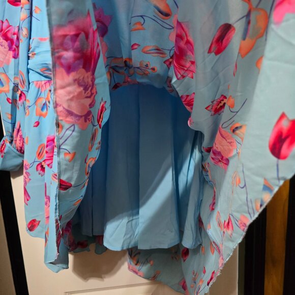 Fashion To Figure Sky Blue High-low Midi Dress W Pink Floral Design Plus Size 0 - Picture 9 of 11